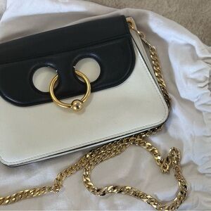 JW ANDERSON Black and White Crossbody Bag with Gold Chain